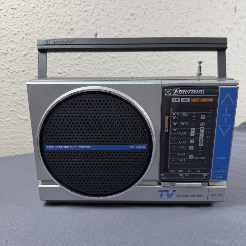 Emerson Portable AM/FM TV Weatherband Radio AC/DC PM3909A Tested Works